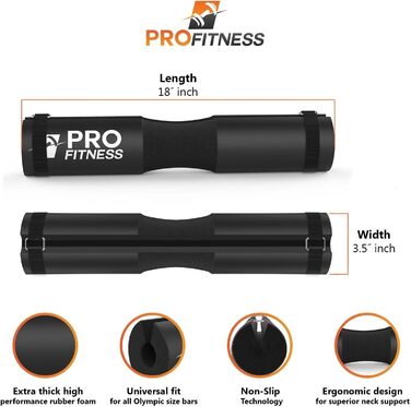 ProFitness накладка на штангу для присідань і випадів, м'яка подушка для плечей і стегон, для олімпійських та стандартних грифів, чорна