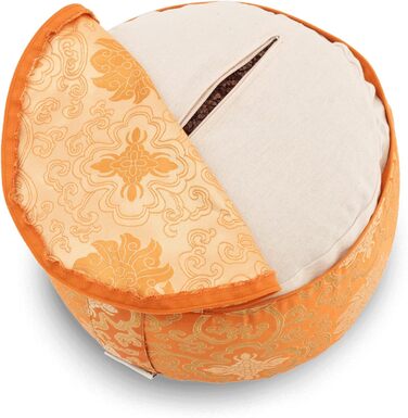 Йога-подушка для медитації з шовковистої тканини, 15 см - знімний чохол, наповнювач з органічної гречки, помаранчевий колір