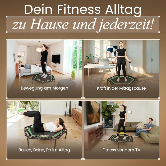 Батут фітнес для дорослих Ø120 см до 150 кг з ручкою та гумовими стрічками | Minitrampolin Rebounder