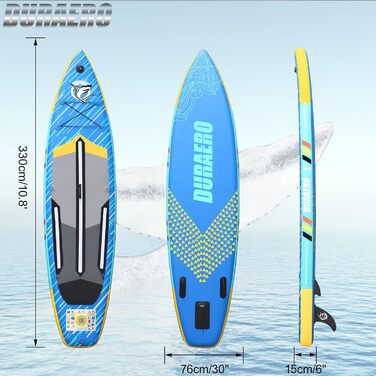 Надувна SUP-дошка DURAERO 330x76x15 см з кріпленням для камери, комплект аксесуарів, вантажопідйомність до 150 кг