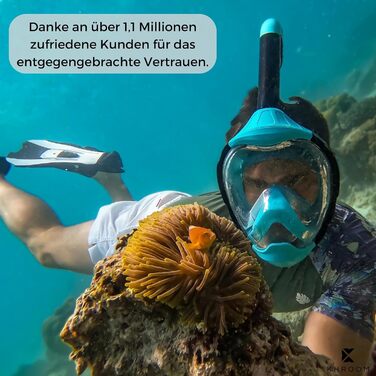 Маска для снорклінгу Khroom Seaview Y CO2-безпечна, повнолицева, для дорослих та дітей XS (зріст 90-130 см), світло-блакитна, альтернатива набору для снорклінгу