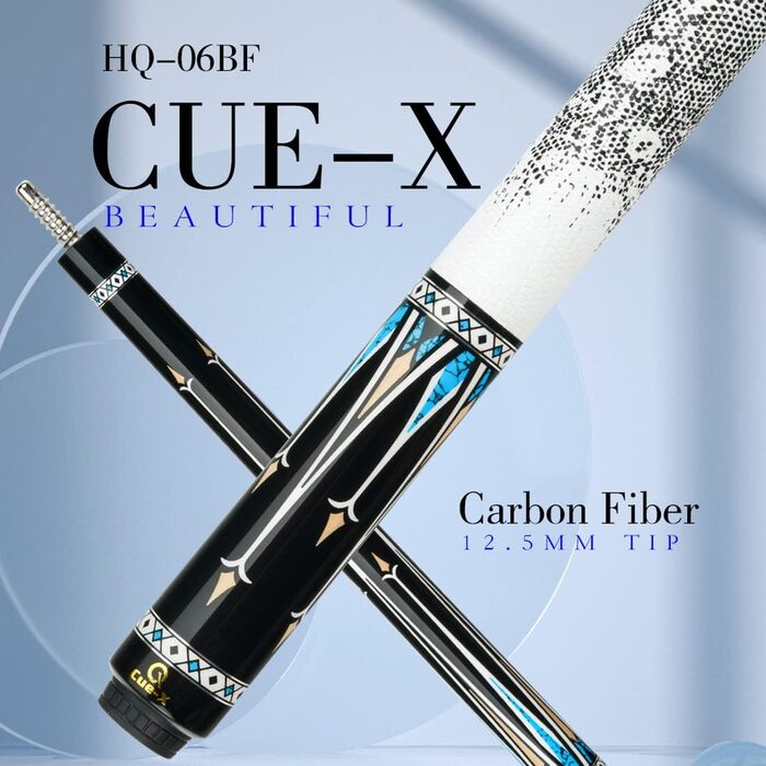 Білярдний кий Konllen CUE-X карбоновий з шкіряною обмоткою, 147 см, 12.5 мм - професійний кий для пулу