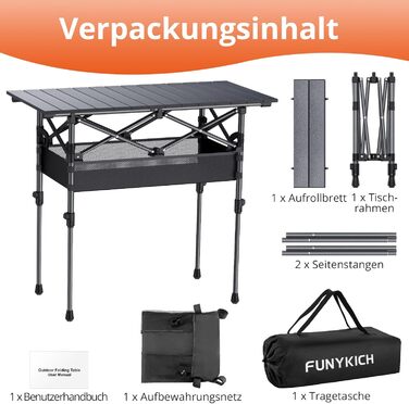 Складаний туристичний стіл Funyich 82x40 см з регулюванням висоти (44/70 см), з сітчастою кишенькою, для кемпінгу, пікніка, BBQ, саду
