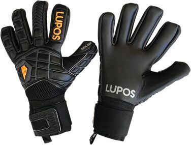Воротарські рукавички LUPOS Hyper Black для дорослих і дітей, негативний крій, 4+4 мм долоня Giga Grip, дихаюча сітка, 4 мм латекс Dumbo з 8 мм піною