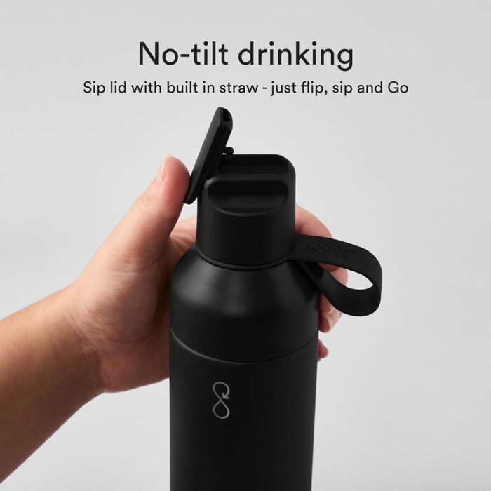 Екологічна пляшка Ocean Bottle GO 500 мл з переробленої нержавіючої сталі, чорна, багаторазова