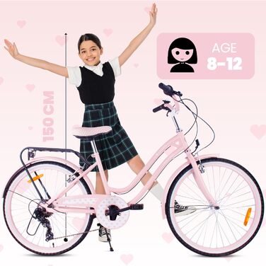 Дівчача дитяча велосипед Sun Baby 20 дюймів, 6 швидкостей Shimano, біло-золотий, для дітей 6-10 років