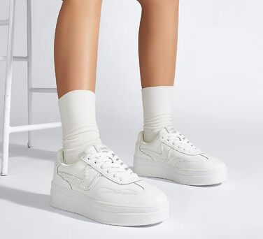 Жіночі кросівки на платформі LUCKY STEP – модні масивні кросівки, зручні шнурівки для повсякденного носіння та прогулянок з прошитими деталями, чорно-білі (білі, 42 EU)