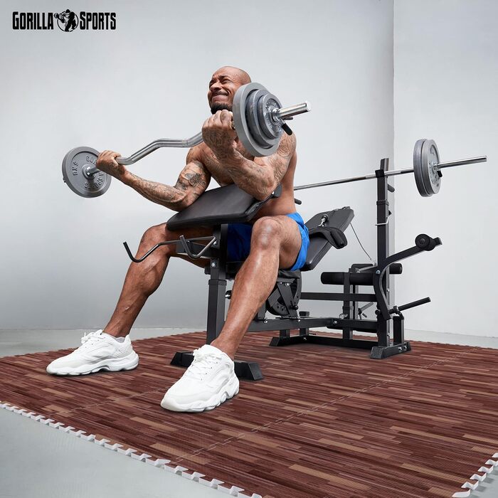 Набір захисних пазл-матів для підлоги GORILLA SPORTS® з EVA-піни, 60x60x1,2 см, 16 шт (5,76 м²), протиковзкі килимки для фітнесу та тренувань, колір: темний дерево