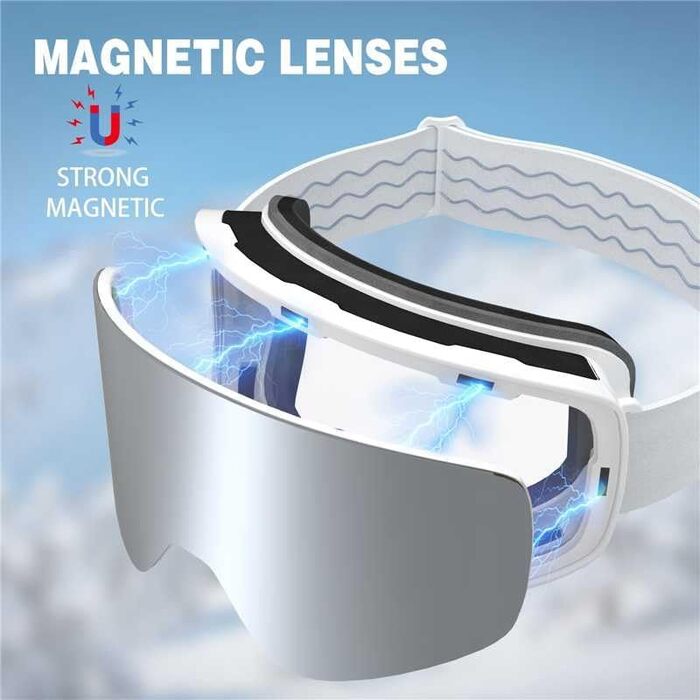 Скі-маска VCOROS з змінним склом, унісекс, захист від УФ, проти запотівання, срібно-білий колір + лінза (VLT13%)