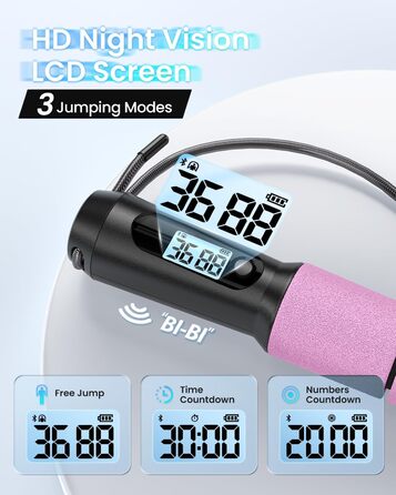 RENPHO Розумна скакалка з підключенням до додатку, для фітнесу, кросфіту, домашніх тренувань, для чоловіків, жінок і дітей, колір рожевий