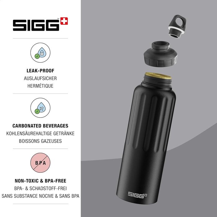 SIGG Алюмінієва пляшка для води Traveller 1,5 л, чорна, для газованих напоїв, герметична, легка, BPA-free, кліматично нейтральна