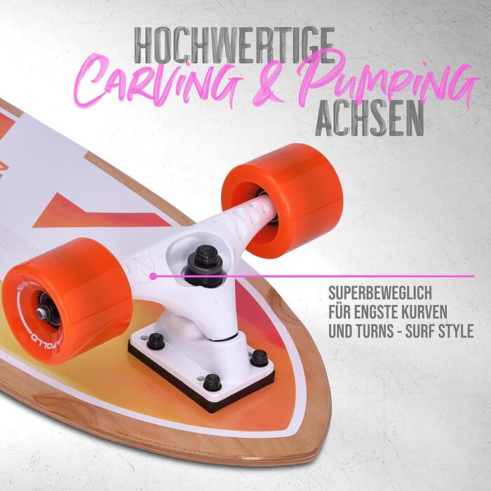 Apollo Surfskate Pro: Лонгборд для дорослих та дітей, Midi Cruiser для стрітсерфінгу, якісні траки, карвінг та пампінг, від 6 років