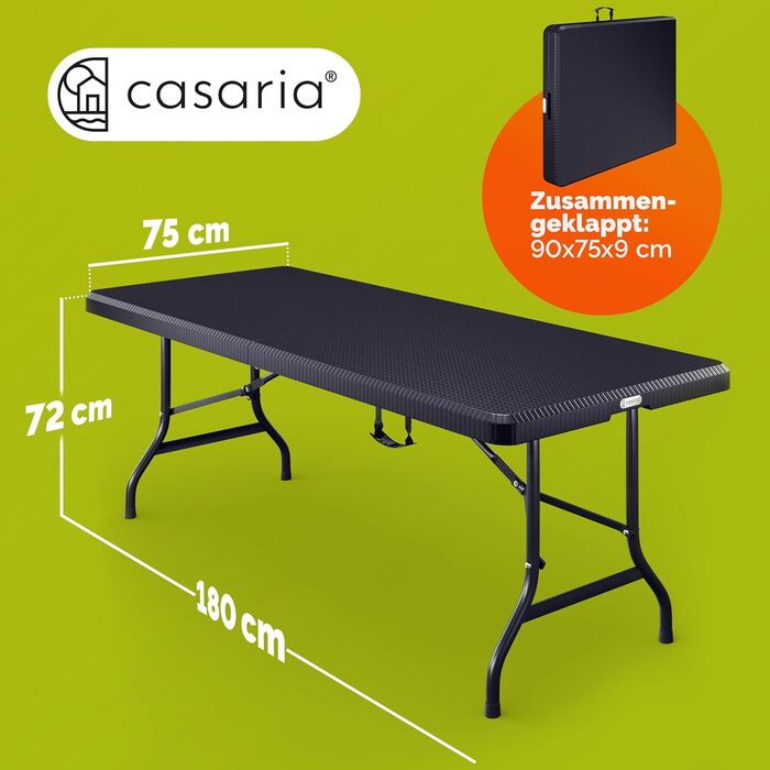 Розкладний садовий стіл Casaria® 183x76 см, чорний, з ротангу, для 8 осіб, тераса, балкон, кемпінг