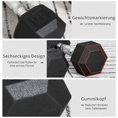 Набір гантелей HOMCOM Hexagon 2, 2x5 кг, чавун з гумовим чохлом, чорний| Аосом