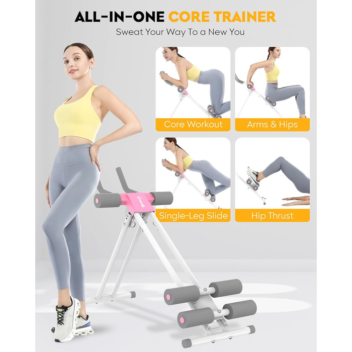 Тренування пресу GuuG: компактний тренажер для дому, для чоловіків та жінок, рожевий