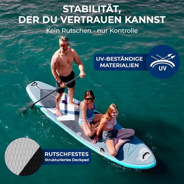 SUP дошка SereneLife надувна, широка 89 см, до 200 кг, для сім'ї та собак – комплект (весло, насос, рюкзак), чорна