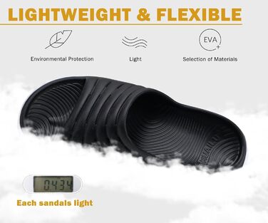 Ортопедичні відновлювальні сандалії KuaiLu для жінок, легкі спортивні шльопанці при плантарному фасциїті, розвантаження суглобів та спини, розмір 43 EU, чорно-білі