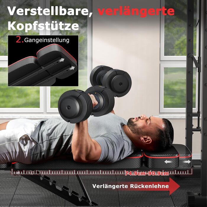 Складана лава для тренувань з регулюванням нахилу, 10 положень спинки, вантажопідйомність 363 кг, з фіксатором ніг для дому та спортзалу