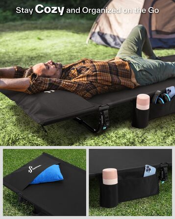 Розкладне ліжко Sportneer для кемпінгу та відпочинку на природі: легке, компактне, алюмінієве (190x70 см)