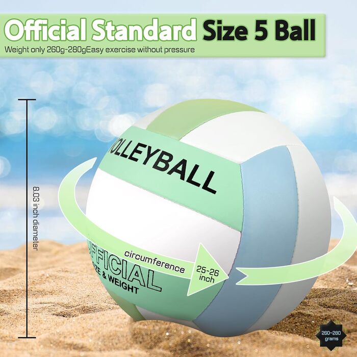 Волейбольний м'яч Aipwerer для пляжу та залу: водонепроникний, Soft Touch, зелено-жовтий, розмір 5