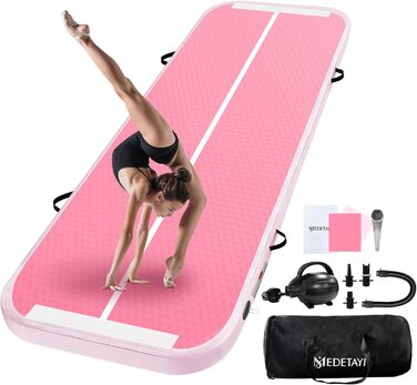 Гімнастичний надувний мат (килимок) 2м/3м/4м/5м/6м, 10см, для фітнесу, йоги, танців, рожевий, з насосом, для дому