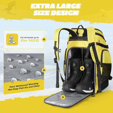 Чохол для лижних черевиків Maelstrom 55 л, великий рюкзак для подорожей, водонепроникний для сноуборду, лижного спорядження, колір: лимонний