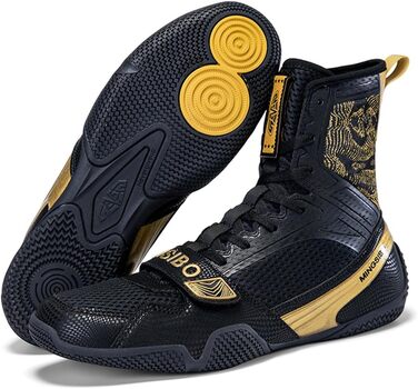 Боксерські черевики для чоловіків та жінок, професійні для змагань, тренувань, чорно-золоті (45 EU)