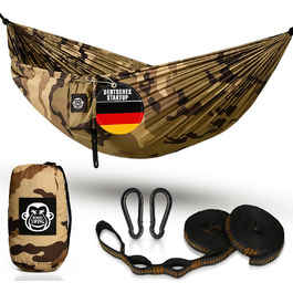 Гамак туристичний Monkey Swing ультралегкий з карабіном та стропами (до 300 кг) – 275 x 140 см, для кемпінгу, трекінгу, подорожей (Камуфляж, Зелений/Хакі)