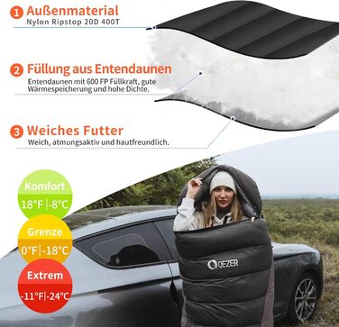 Сплячий мішок пуховий, зимовий, 600FP+, 12°C - -24°C, легкий та теплий, для 3-4 сезонів, кемпінг, трекінг, походи, оранжевий/чорний