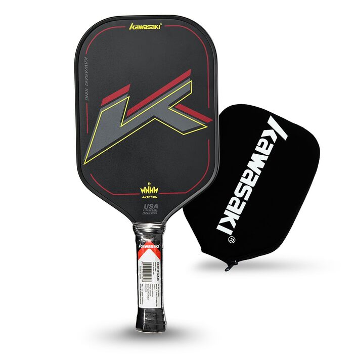 Паддл для піклболу Kawasaki T700 Premium Carbon Fiber (CFS) - серія King, схвалено USAPA, 16 мм, для змагань, з чохлом та ручкою, чорний/червоний