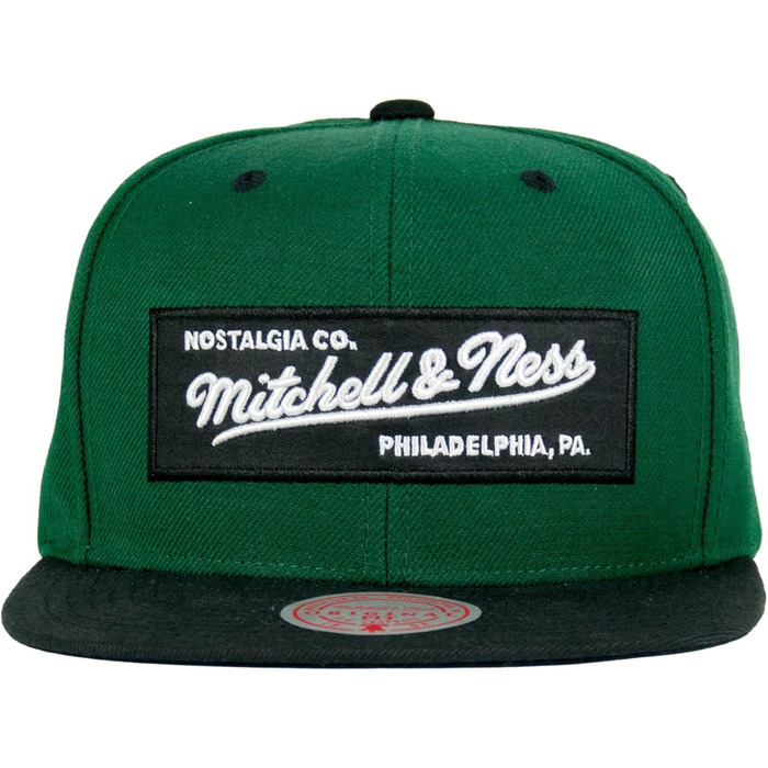 Кепка Mitchell & Ness 2 Tone Box Logo Snapback з плоским козирком, темно-зелений/чорний, універсальний розмір