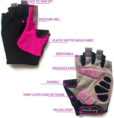 Спортивні рукавички для фітнесу eerKing: дихаючі рукавички для занять спортом, велотренувань, йоги та танців (рожеві, з гелевою підкладкою, розмір L)