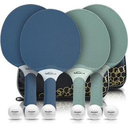 Набір для пінг-понгу Senston: професійний комплект для 2-4 гравців, гумові ракетки, для гри в приміщенні та на вулиці. Синій & Зелений