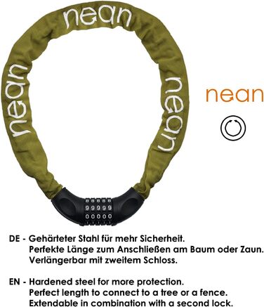 Велосипедне замкове обладнання Nean: ланцюговий замок з кодом, 6 мм, 900 мм, зелений