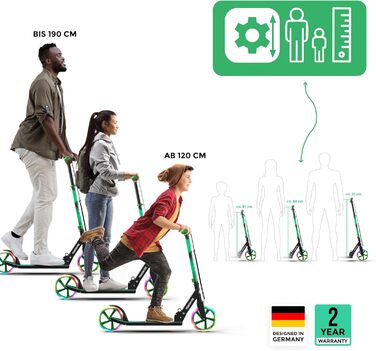 Скутер Apollo Phantom Pro City з LED-підсвіткою - розкладний, регульований по висоті, для дорослих, дітей та підлітків