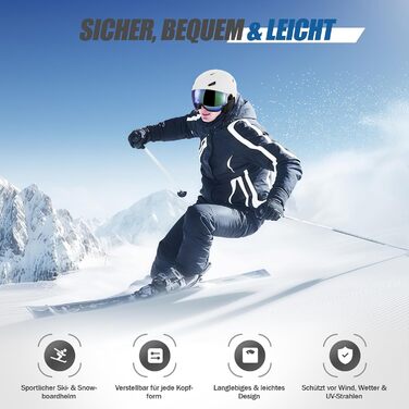 Шолом для лиж та сноуборду з маскою UV400, білий, унісекс, M