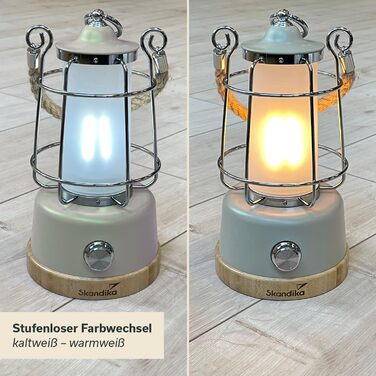 LED кемпінгова лампа Skandika Kiruna beige: ретро дизайн, power bank, регулювання яскравості, USB, сталеве підсвісник, 200 годин роботи