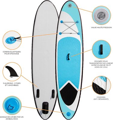 Надувна SUP-дошка 307 см синя або червона, комплект для водного спорту: легка 6,75 кг, 3 плавці, нековзка поверхня, ручний насос, еластичний ремінець, водонепроникний чохол для телефону, сумка для перенесення