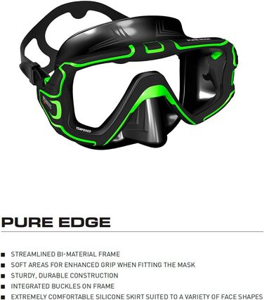 Дайвінгова маска Mares Pure Edge унісекс, чорна/зелена, універсальний розмір