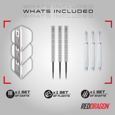 Професійні сталеві дротики Red Dragon Javelin 20 г з оперенням та стрижнями для дартсу