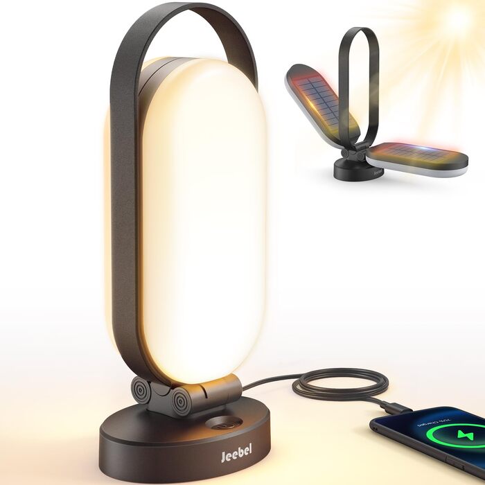 Ліхтар кемпінговий Jeebel Solar LED з Power Bank 5000mAh, 4 режими, диммер, IP55, для походу, намету, аварійного освітлення (Чорний)