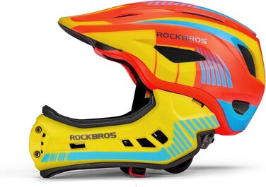 Дитячий велосипедний шолом ROCKBROS Fullface знімний підборідник BMX MTB для підлітків, розмір M (53-58 см), помаранчевий