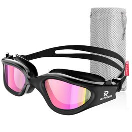 Окуляри для плавання Schwimmbrille, поляризовані, герметичні, чорно-рожеві. Для жінок та чоловіків, підлітків. Антифог, UV-захист, широкий огляд