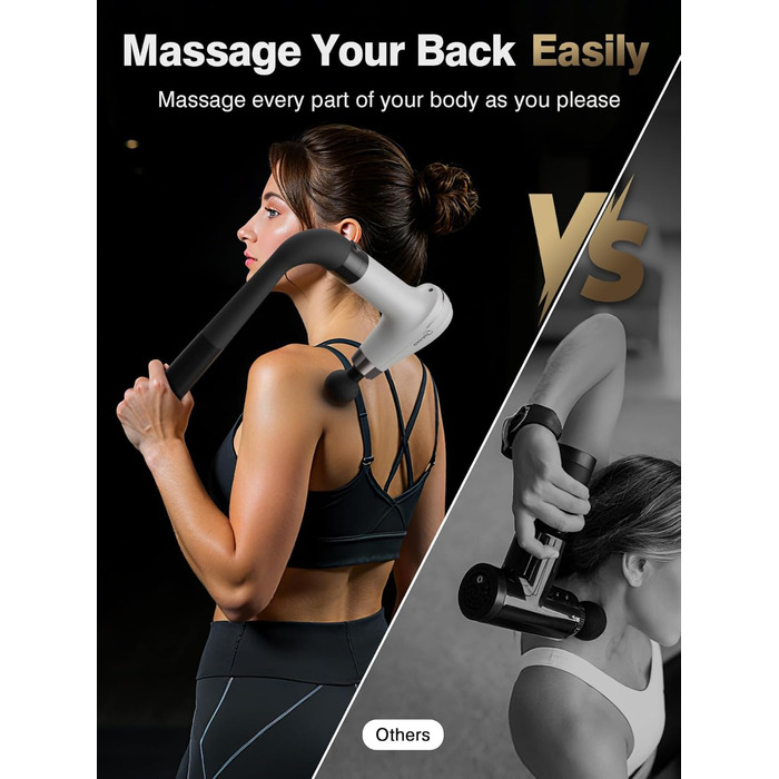 Масажер для тіла Cotsoco з подовженим насадженням, масажний пістолет для спини з 4 насадками та 6 рівнями швидкості, подарунок для чоловіків та жінок, чорний