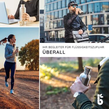 Водафлянка Bambaw з нержавіючої сталі, 1 л | Багаторазова еко-пляшка | Для кемпінгу та походів | Без пластику | Спортивна пляшка, 1000 мл, срібна