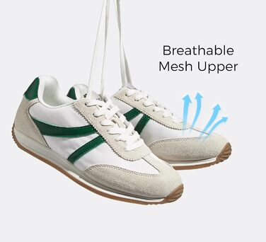 Жіночі ретро-кросівки LUCKY STEP - біло-зелені, 41 EU. Зручні повсякденні кросівки з протиковзкою підошвою та дихаючою підкладкою для міста