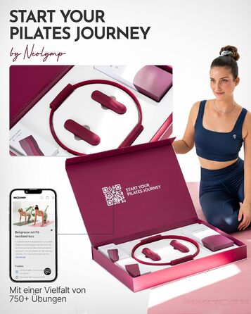 Набір для пілатесу Neolymp для дому: м'яч, кільце, гантелі, стрічки, E-book - повний комплект аксесуарів для пілатесу