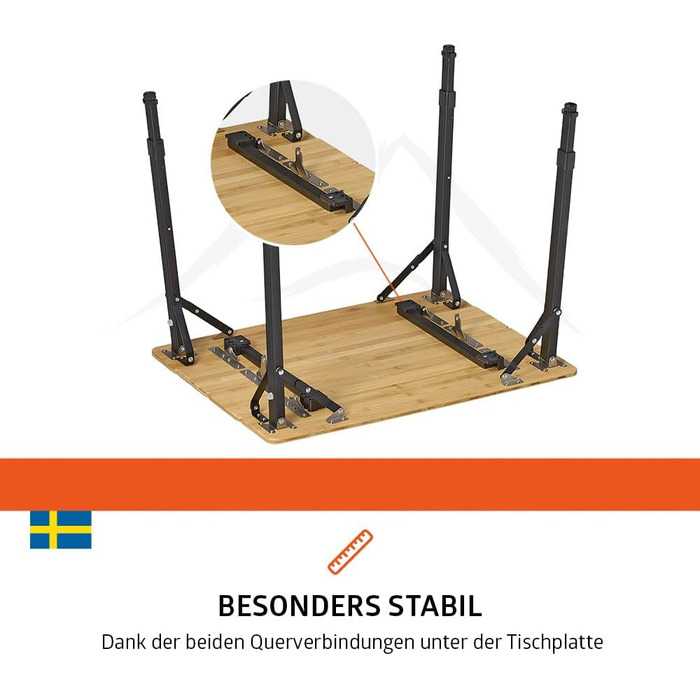 Зручний складаний садовий/кемпінговий столик Campout з бамбуковою полицею (65x50x65 см), 3 положення висоти, з сумкою