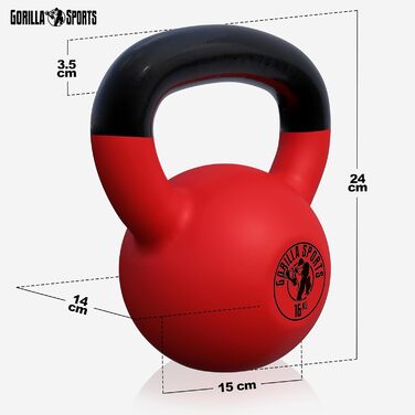 Гиря GORILLA SPORTS 2-32 кг, чавунна, вінілова, для фітнесу та силових тренувань