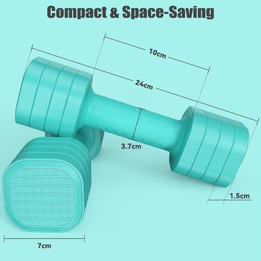 Sportneer Регульовані гантелі для жінок - набір з 2 гантелей (0,9–2,3 кг кожна), 4-в-1 набір гантелей з неслизьким ТПУ-покриттям, набір гантелей для домашнього спортзалу, фітнесу та силових тренувань (Блакитний)